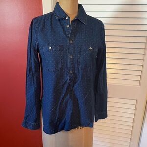 MADEWELL | dark blue denim pullover with tiny polka dots XS